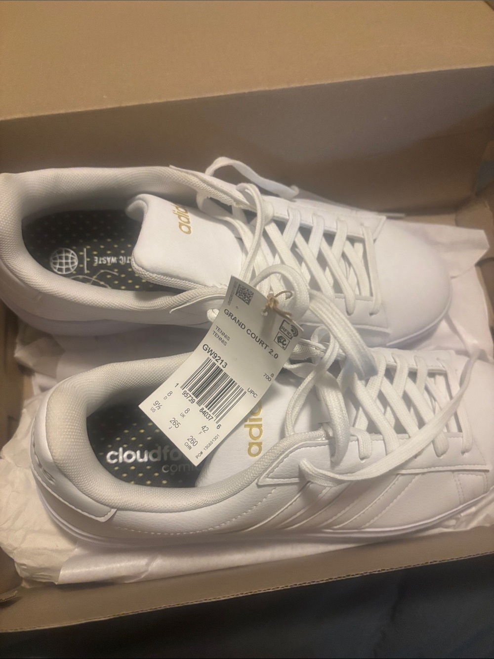 adidas Grand Court 2.0 Men's White Sneakers with Gold Logo